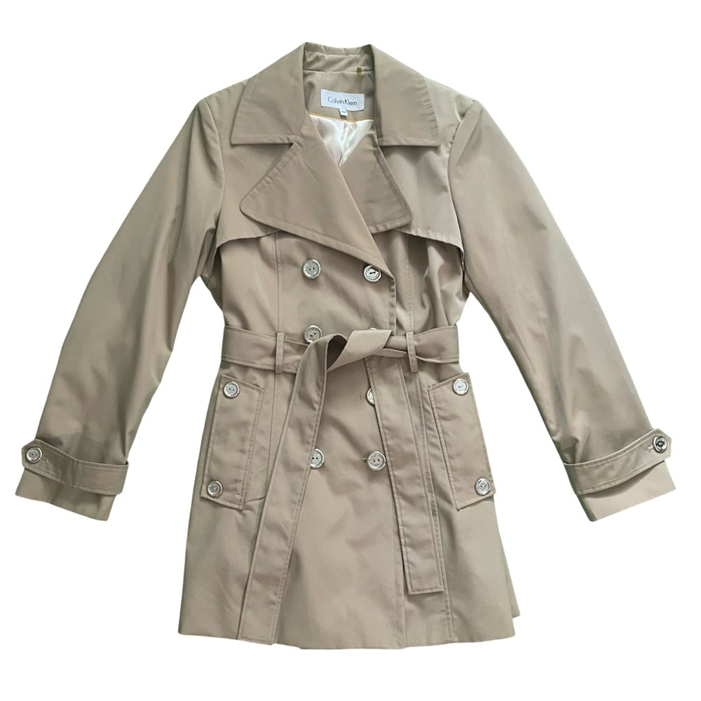 Calvin Klein Tan Trench Coat with Belted Waist (Size M)